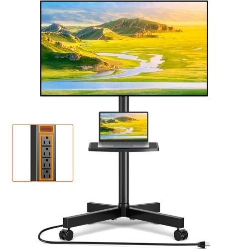 Rolling TV Stand W/ Power Outlet 23-65In Up To 88Lb Tilt Height Adj VESA 400mm gallery