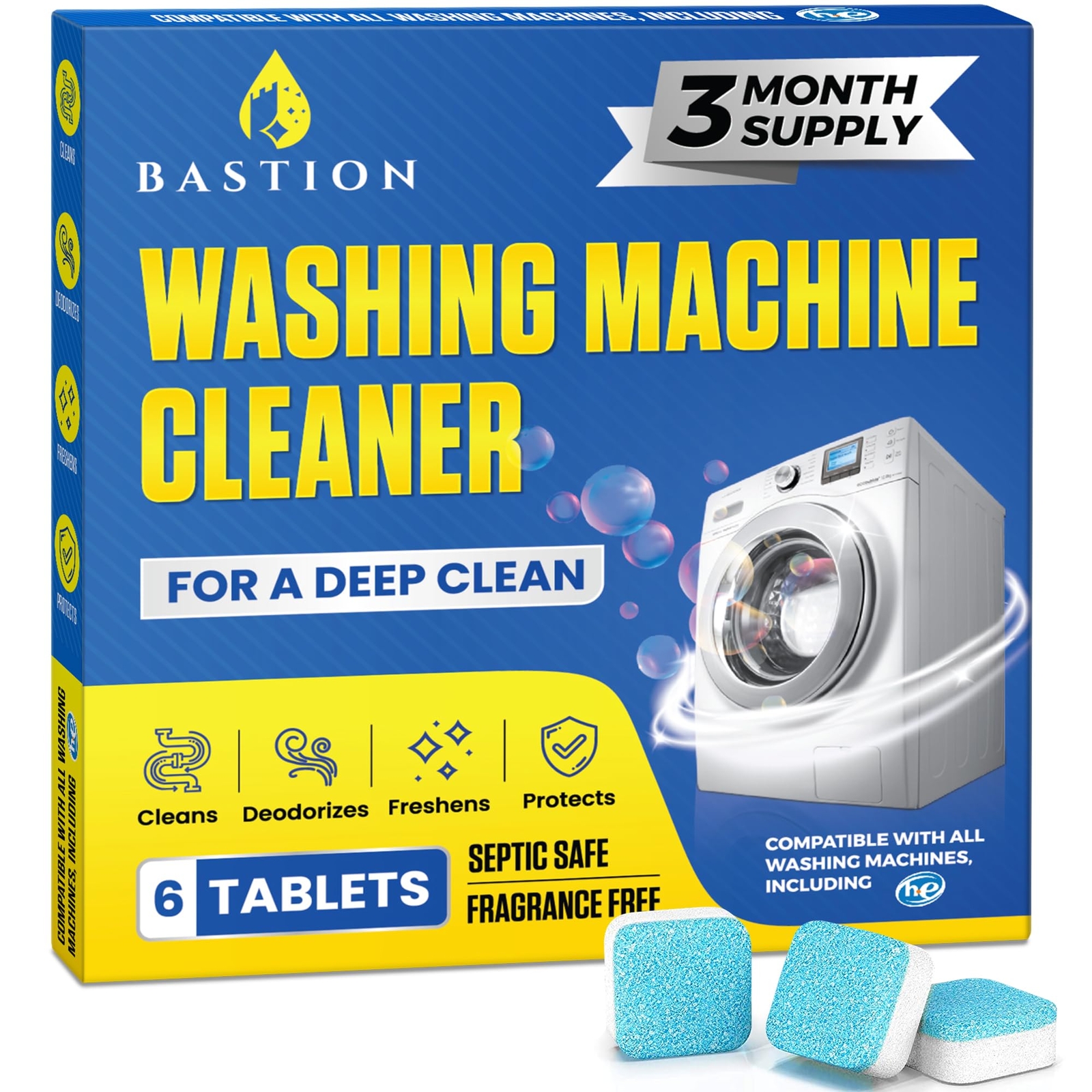 Bastion Washing Machine Cleaner, Deodorizer, & Descaler 6-Pack - 3 Month Supply gallery