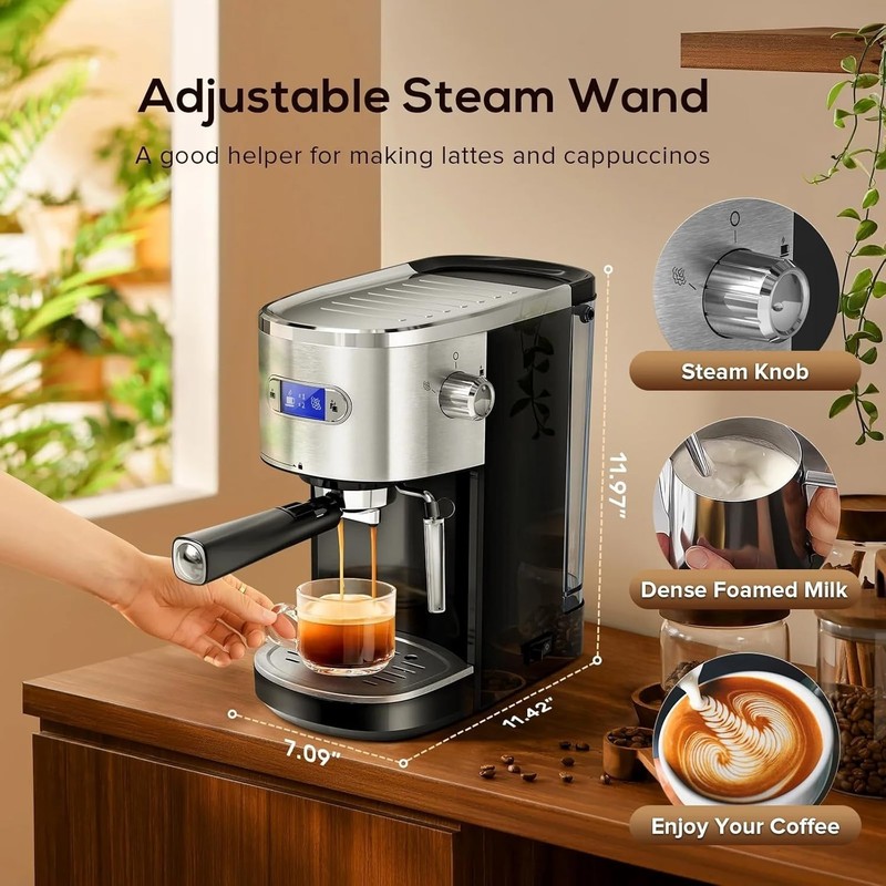 Espresso Machine 20 Bar, Semi-Automatic Professional Coffee Machine for Cappucci gallery