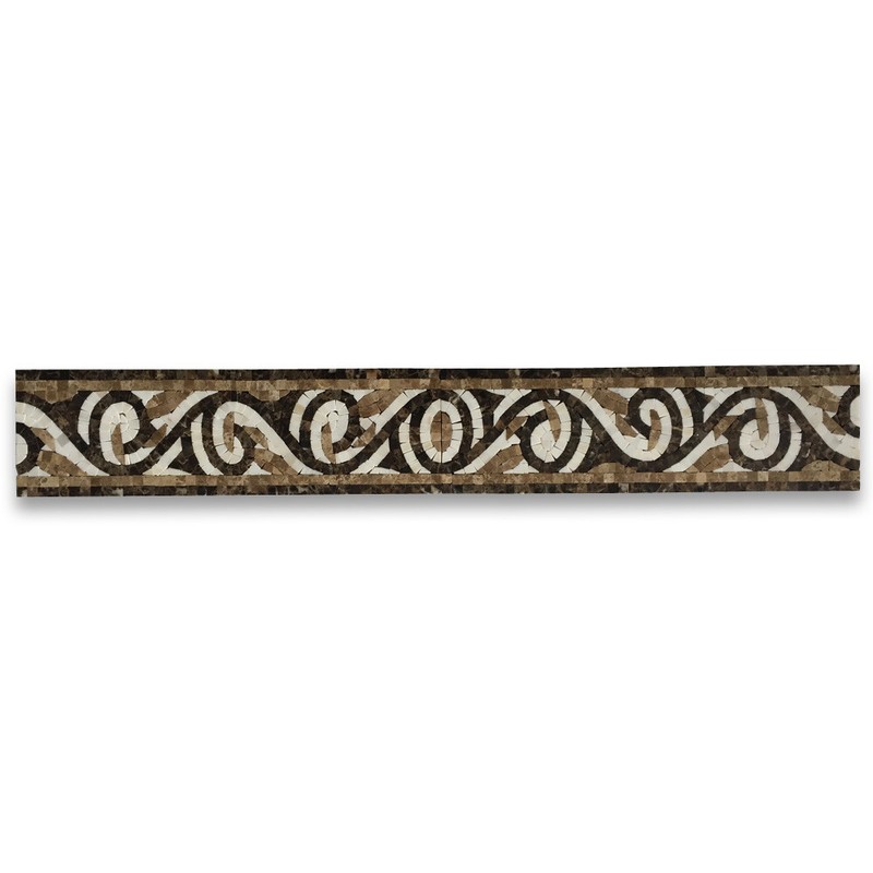B0082P Marble Mosaic Border Listello Tile Garden Emperador 4.7x15.7 Polished gallery