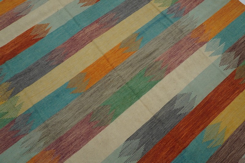 8x11 ft Multicolor Afghan Handmade Modern Wool Kilim Rug (8'6"x11'5") gallery