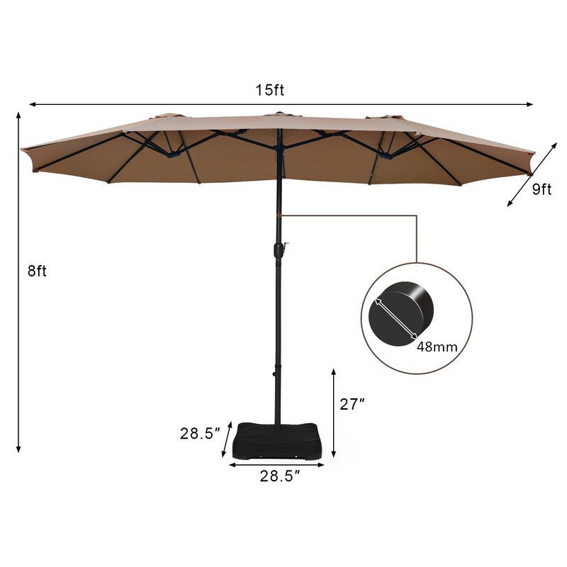 15 Ft Patio Double Sided Umbrella Outdoor Market Umbrella w/ Base Up to 220lbs gallery