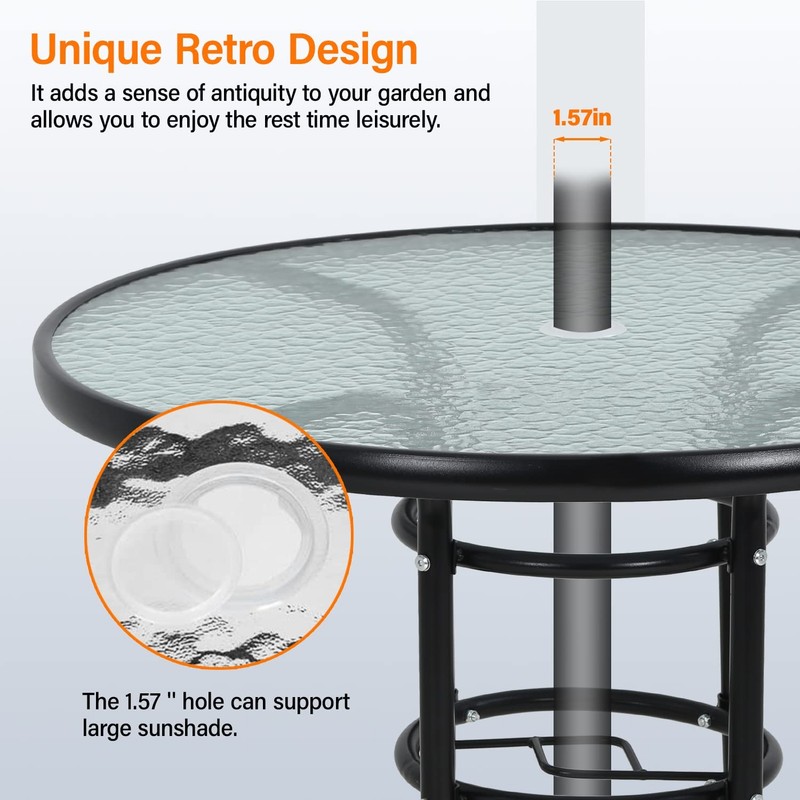 Fdw Outdoor Table Patio Table Dining Table Tempered Glass Umbrella Hole For gallery