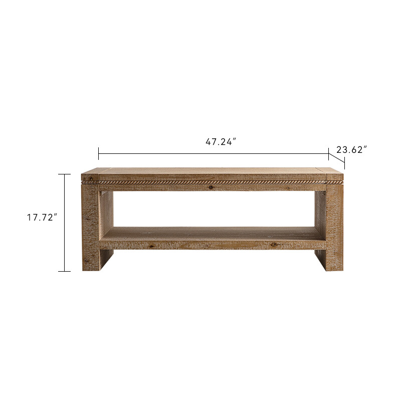 Rectangle Solid Wood Coffee Table 2-Tier Rustic Coffee Table with Storage Shelf gallery