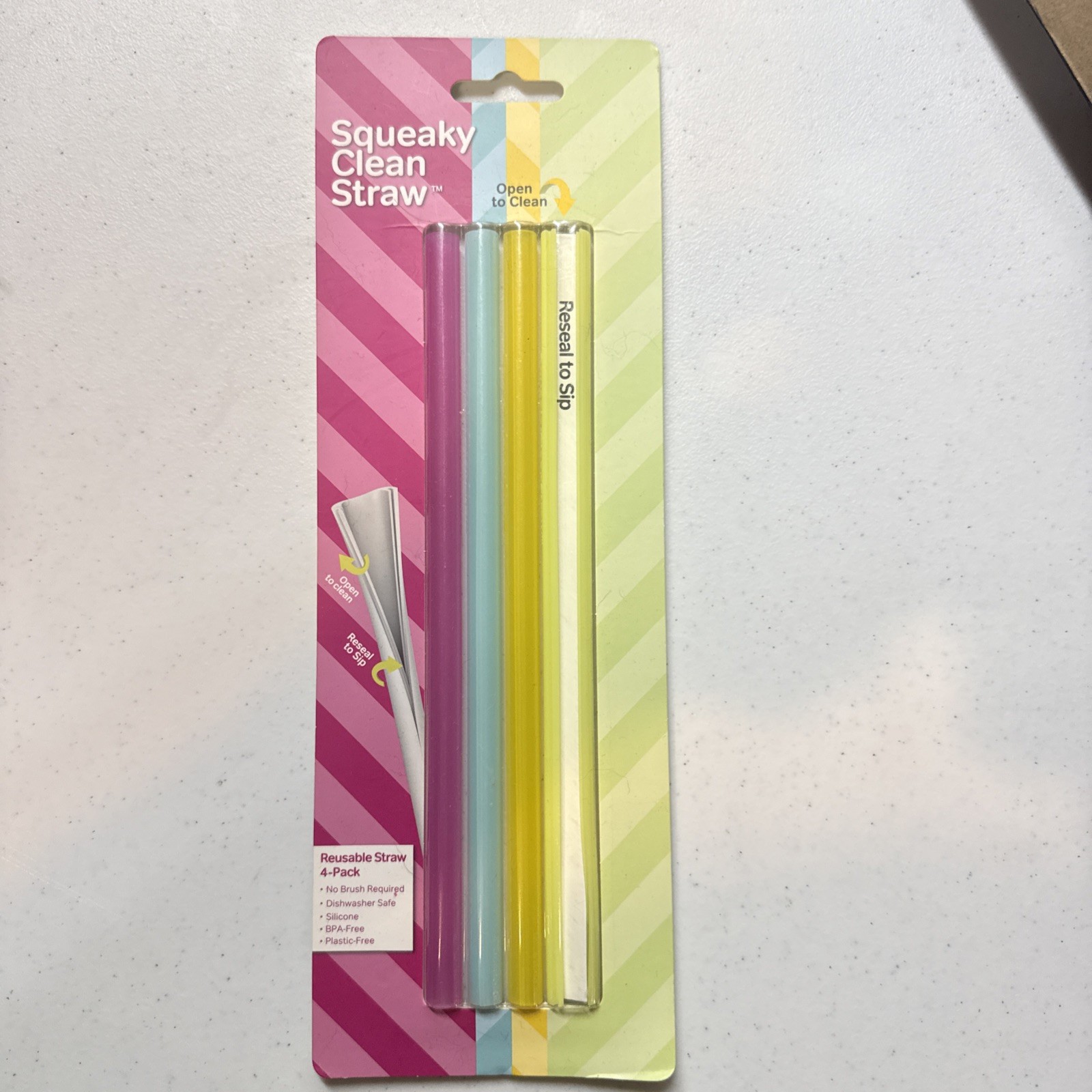 New SQUEAKY CLEAN STRAW 4 Pack Reusable BPA-Free Silicone Straw Easy Clean gallery