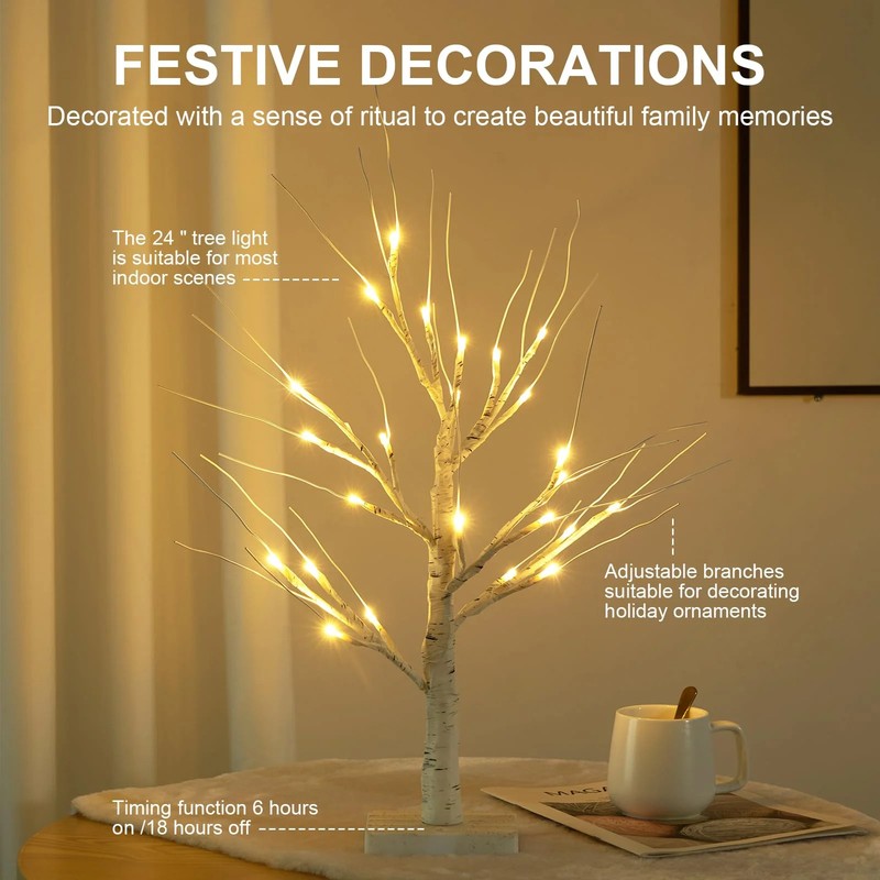 24 LED Birch Tree Light Battery Powered Warm White Tabletop Decor gallery