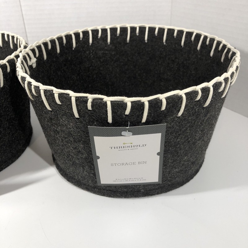 Threshold Target Gray Fabric Storage Bin Decorative Basket Felt Round Set Of 2 gallery