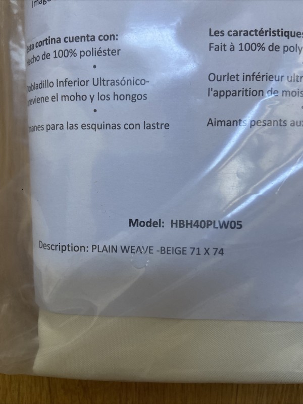 Focus Hookless® Shower Curtain 71” x 74” HBH40PLW05 Plain Weave Beige -NEW gallery