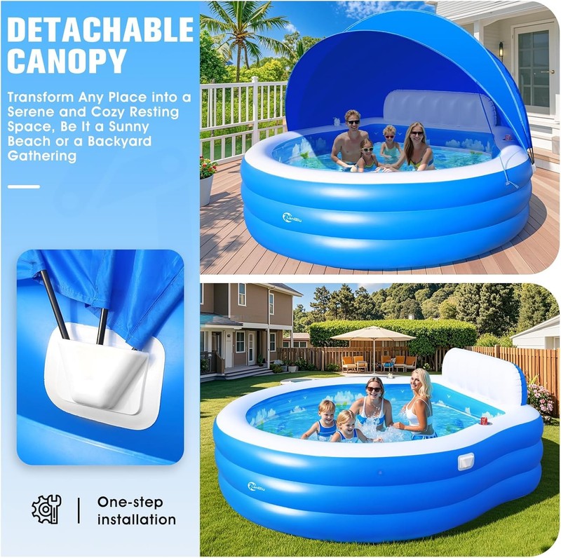 2026 Extra Large Upgraded Inflatable Pool with Canopy,Inflatable Family Lounge P gallery