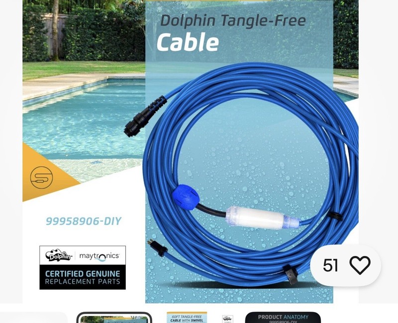 Authentic Dolphin Replacement Cable with Swivel (3 Wire) - 60ft, Maytronics gallery