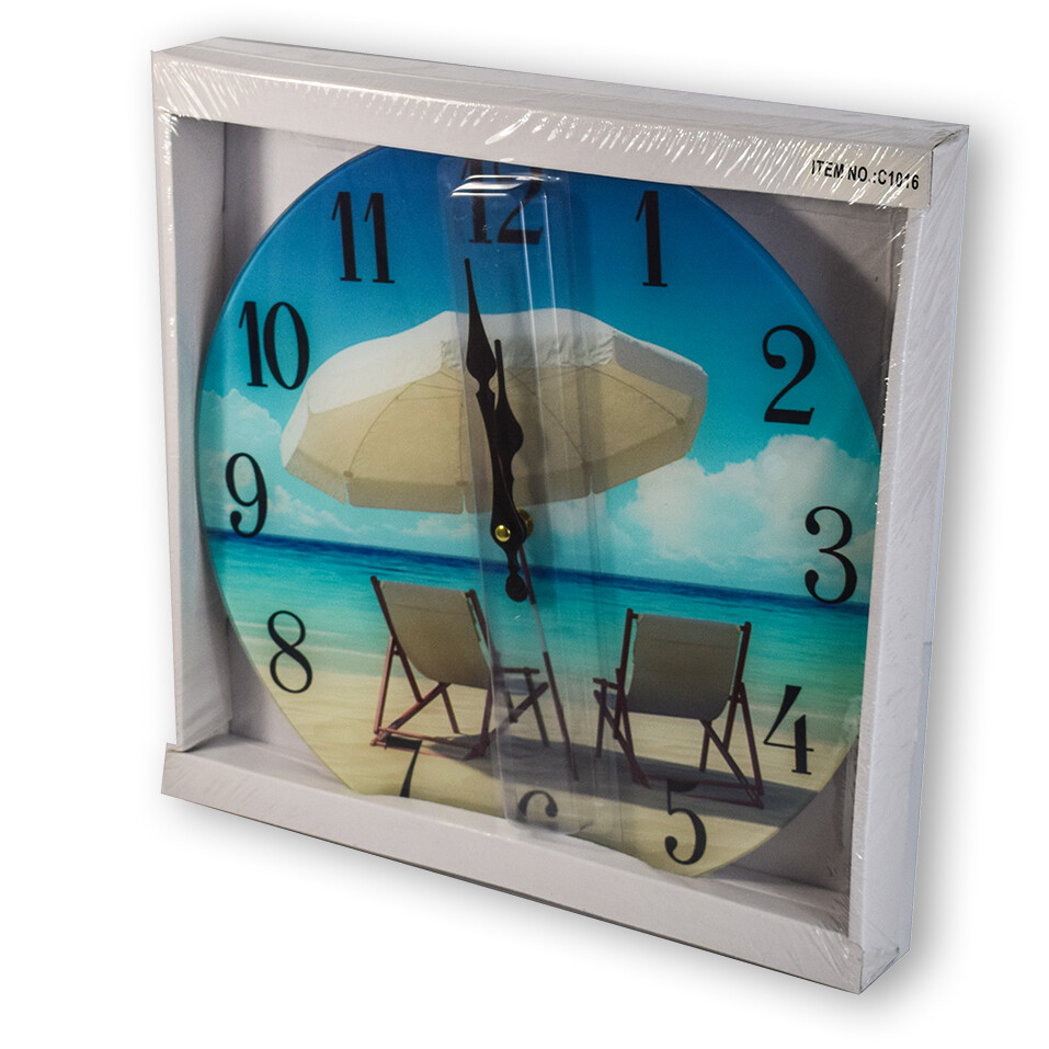 Glass Wall Clock Beach Chair Home Wall Decor Coastal Nautical Beach New 13"X 13" gallery