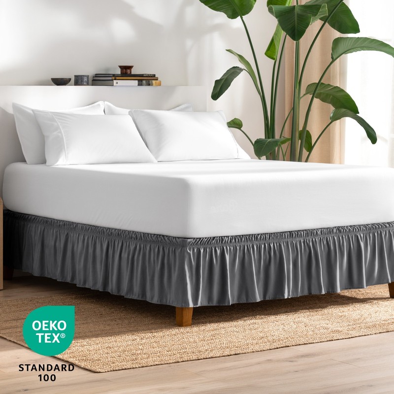 Bare Home Adjustable Wrap Around Ruffled Bed Skirt - 15-inch Tailored Drop gallery