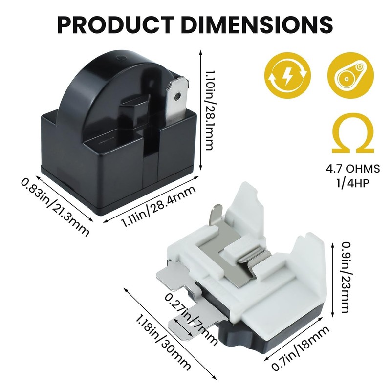2 Sets QP2-4.7 Refrigerator Starter Relay 1-Pin 4.7 Ohm 1/6HP Overload Protector gallery
