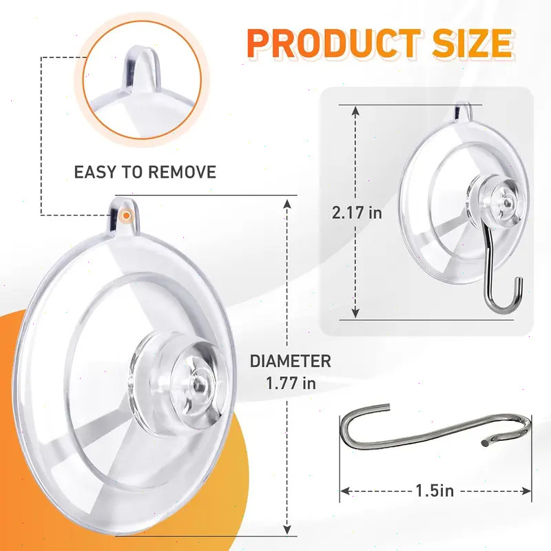 Heavy Duty Suction Cup Hooks Clear Transparent Stainless Steel 10LB Waterproof gallery