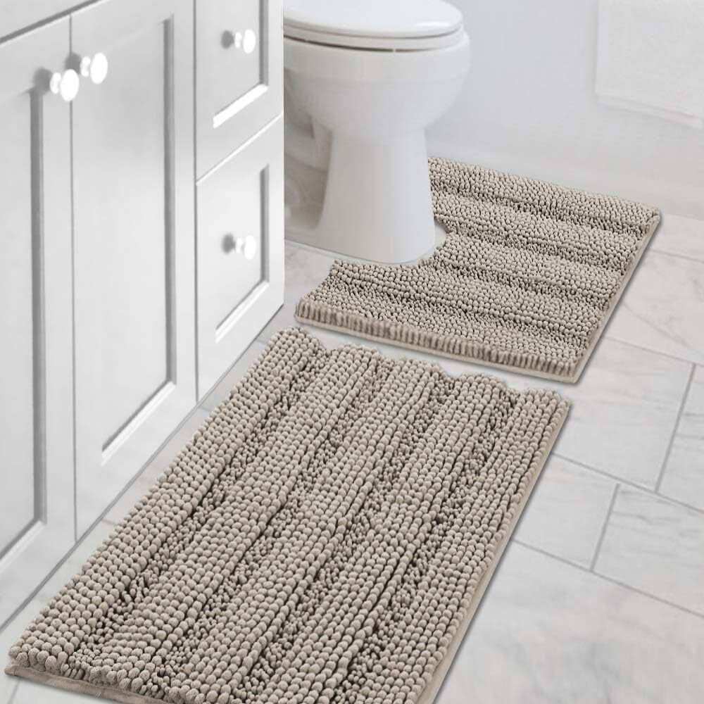 Extra Thick Chenille Bath Mat Set Non Skid Striped Bathroom Rugs Soft Absorbent gallery