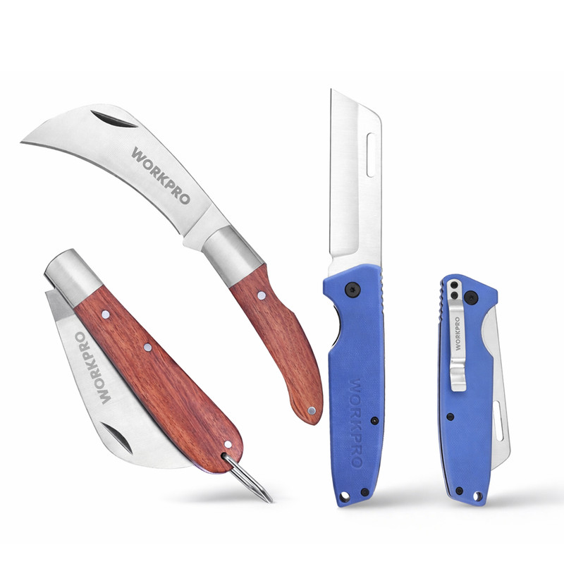 WORKPRO Plain Edge/Curved Blades Electrician Knife Folding Pocket Utility Knife gallery