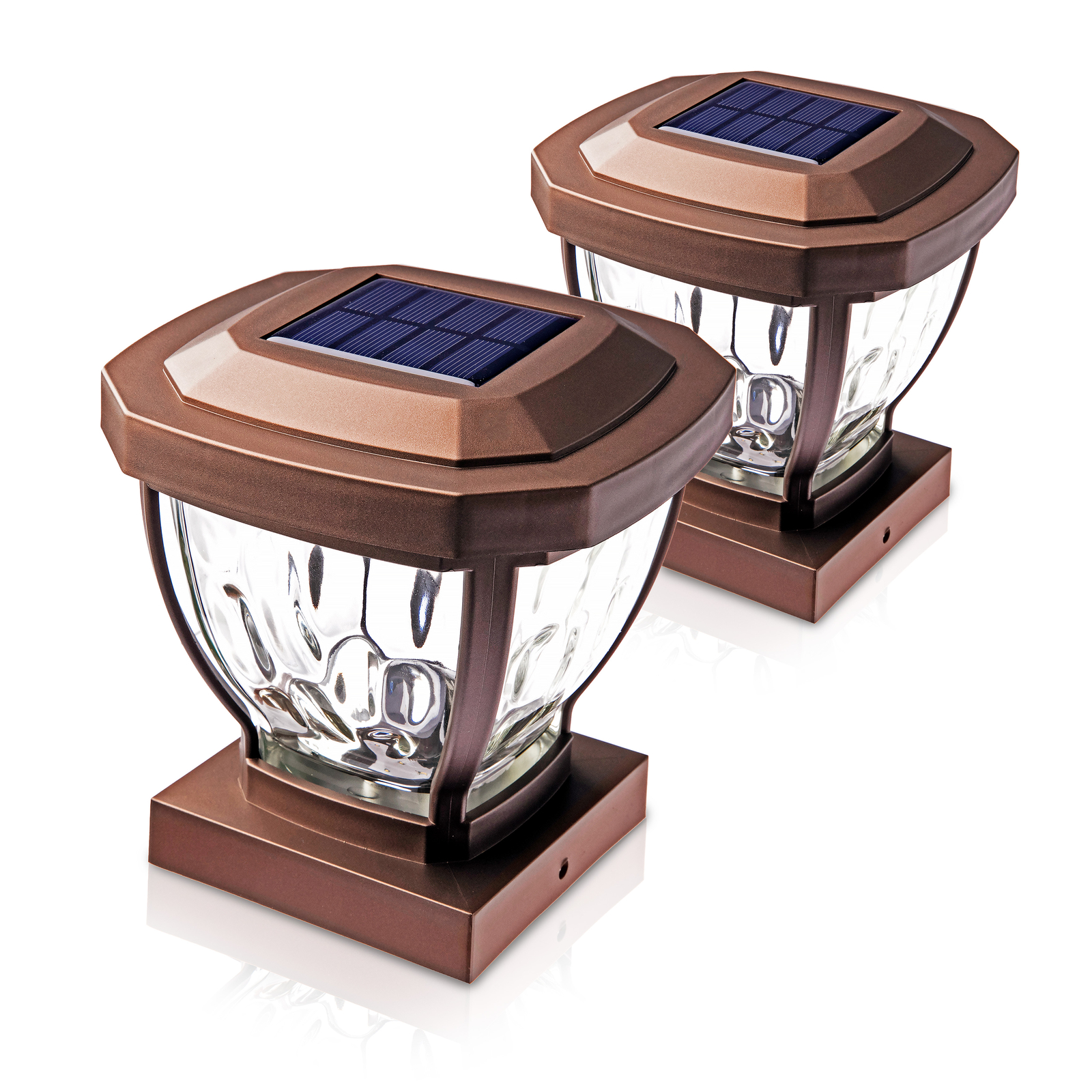 2-Pack Home Zone Solar Post Cap Lights Decorative Glass LED Outdoor 4x4 Bronze gallery