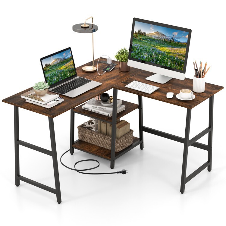 Home Office Desk Writing Table Computer Desk L-Shaped Corner w/Storage Shelves gallery