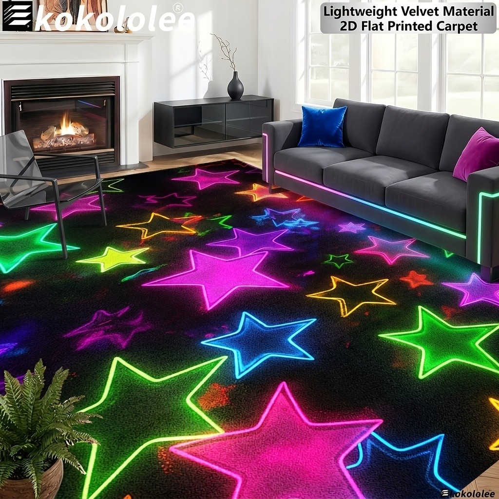 1pc 2D Flat Kokololee Luxury Velvet Area Carpet|Colorful Neon Glowing Stars Pat gallery