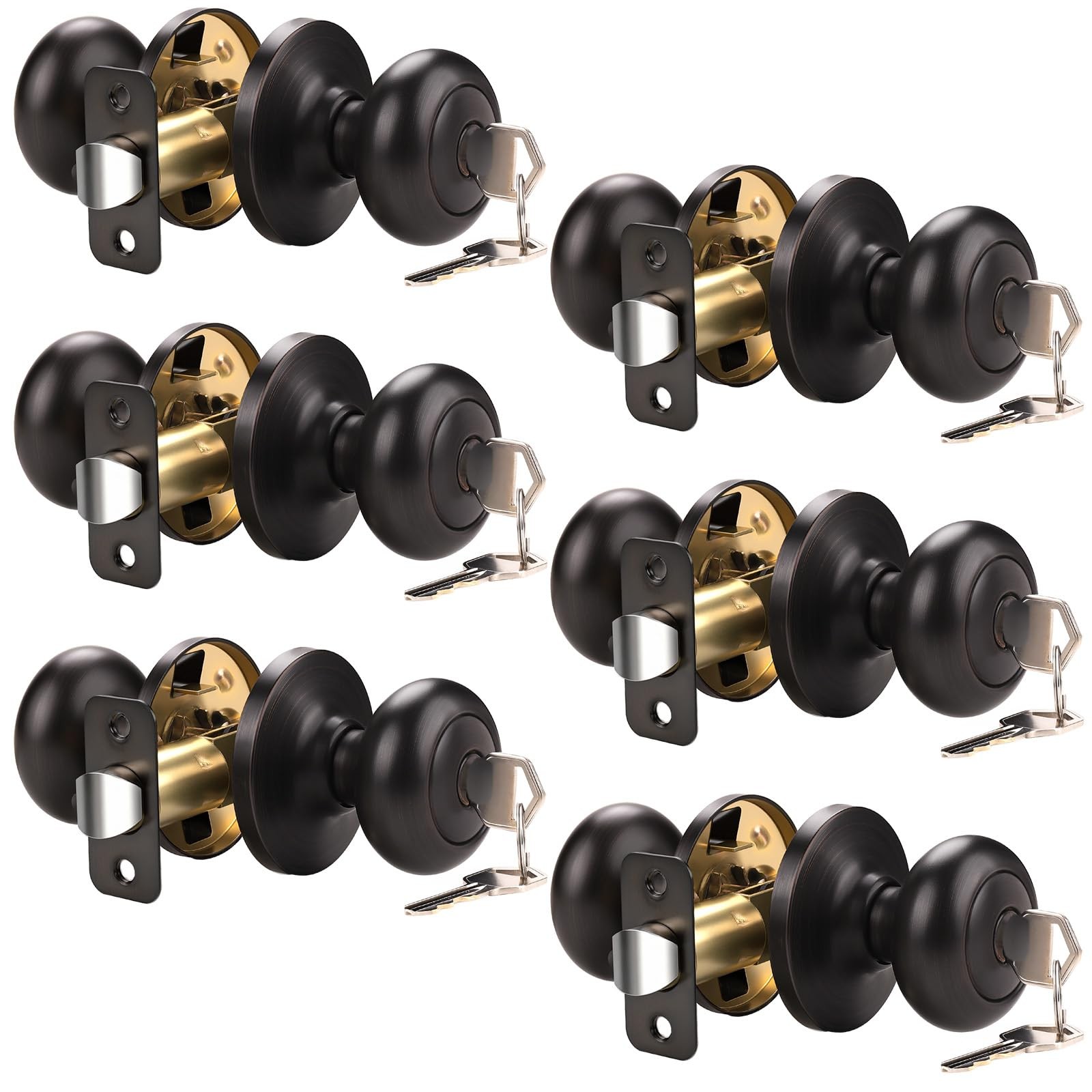 KNOBWELL 6 Pack Door Knob with Lock and Keys, Keyed Alike Entry Door Locks in gallery