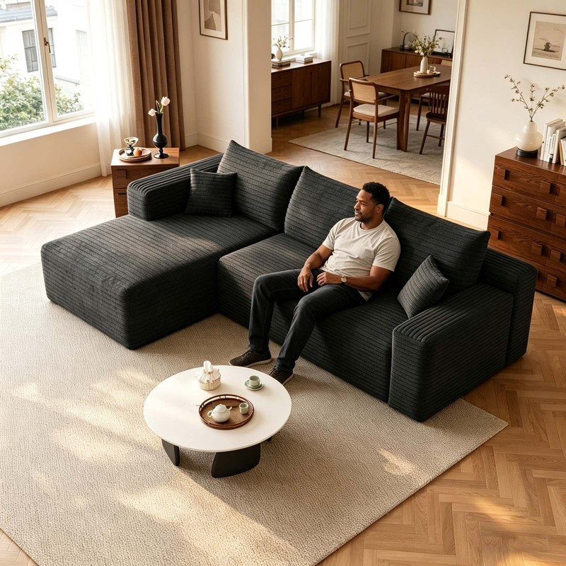 95" L Shape Couch Comfy Sectional Boneless Sofa with Left Chaise for Living Room gallery