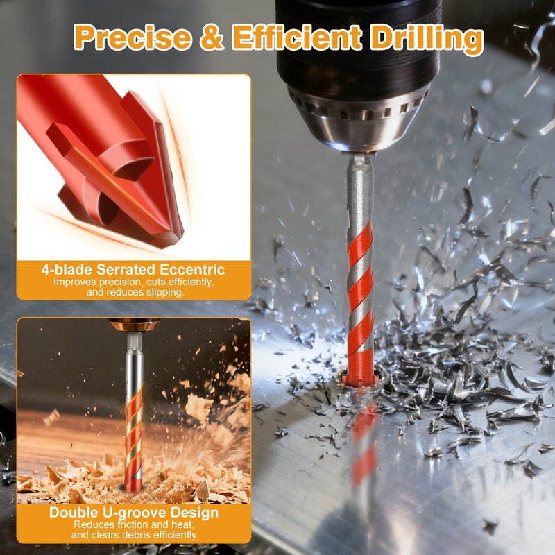 10x Four-Blade Eccentric Drill Bit 1/4" 5/16" 3/8" 1/2" for Masonry Glass Tile gallery
