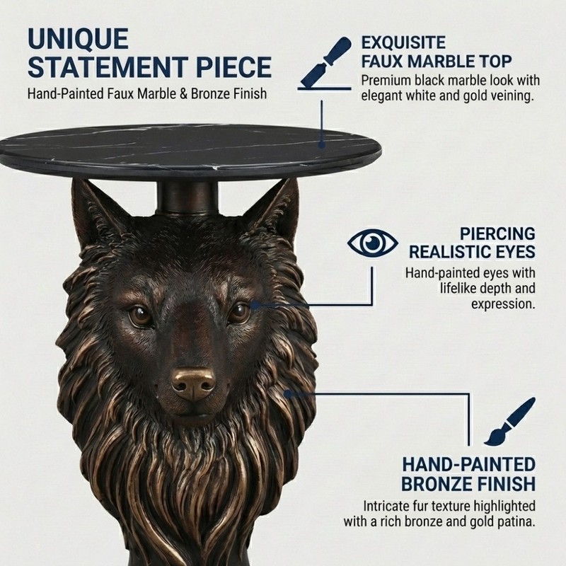 Wolf Head Accent Table Animal Statue End Tables Livingroom gallery
