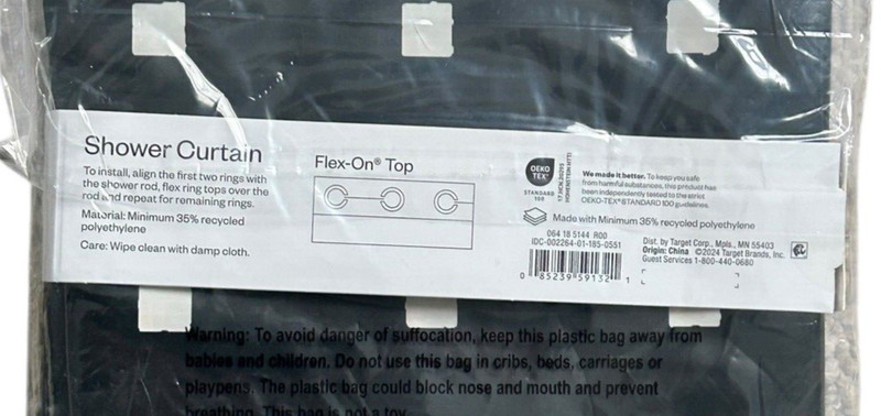 Shower Curtain Hookless - Uses No Hooks or Liner - White Squares on Black 71x74" gallery