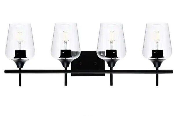 Merra 4-Light Matte Black Vanity Light Bathroom with Clear Glass Shades gallery