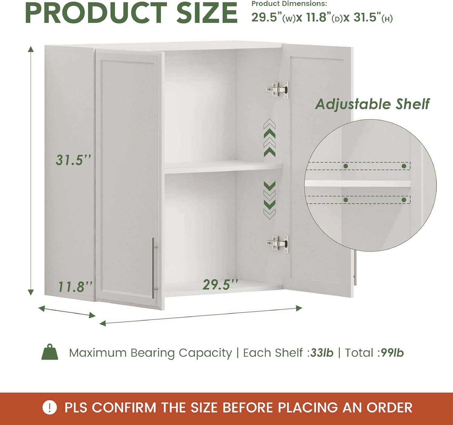 Wall Storage Cabinets, with Two Shaker Doors and Adjustable Shelf, White gallery