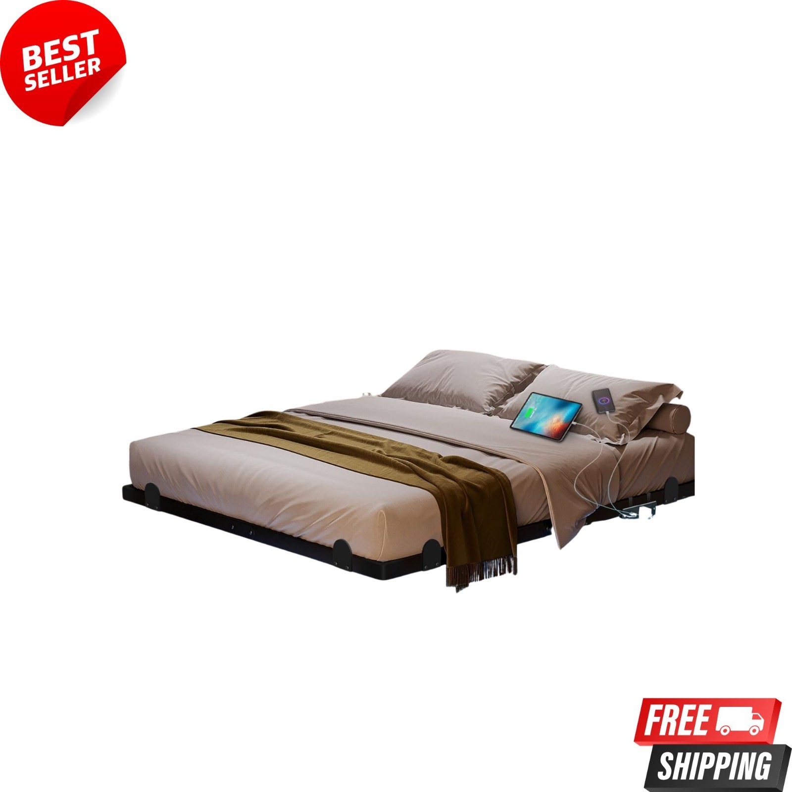 NEW Floating Queen Bed Frame 14 Inch LED Lights Charging Station Platform Bed gallery