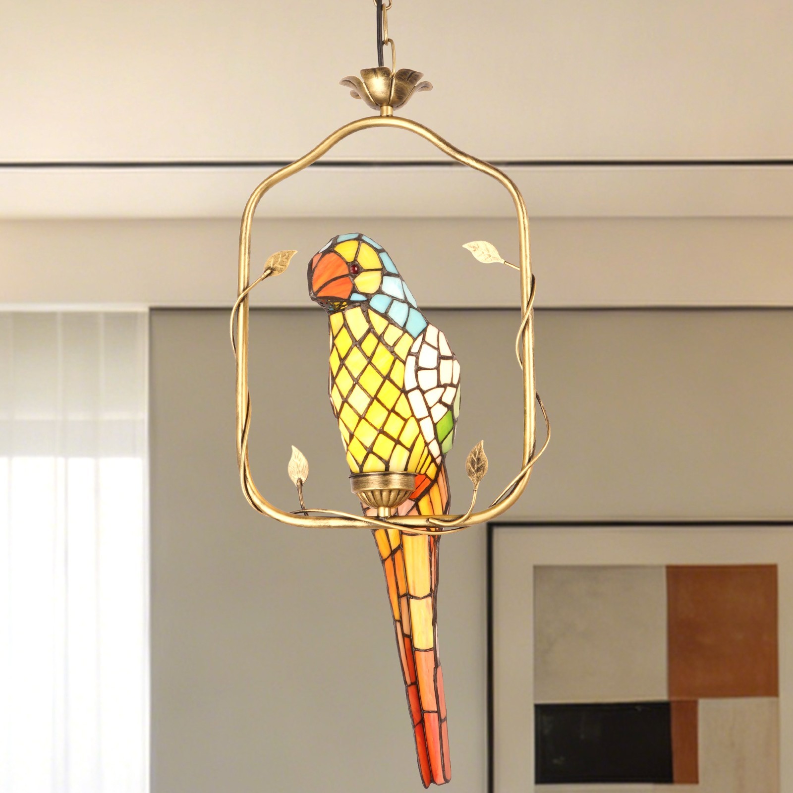 11In Antique Bronze Tiffany Lamp, Single Headed Parrot Pendant Light, Adjustable gallery