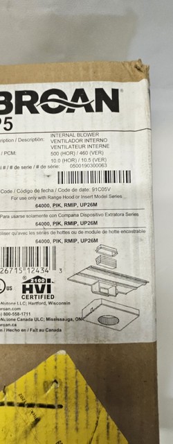Broan P5 500 Cfm Internal Blower for 64000 Series Range Hood (WH82) gallery