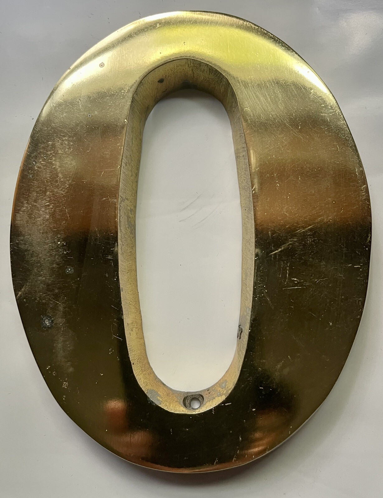 ZERO 0 POLISHED BRASS PLATED METAL HOUSE ADDRESS NUMBER, 6" HIGH 1.5 POUNDS NEW gallery