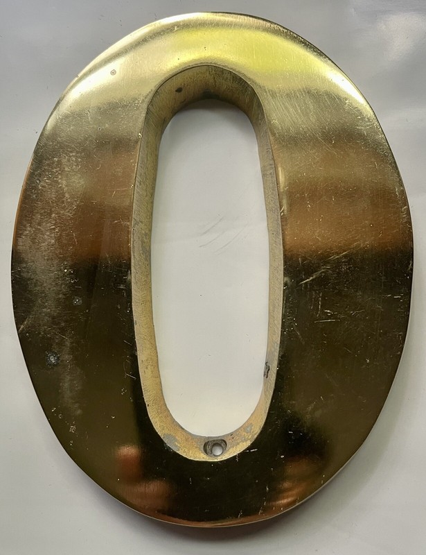ZERO 0 POLISHED BRASS PLATED METAL HOUSE ADDRESS NUMBER, 6" HIGH 1.5 POUNDS NEW gallery