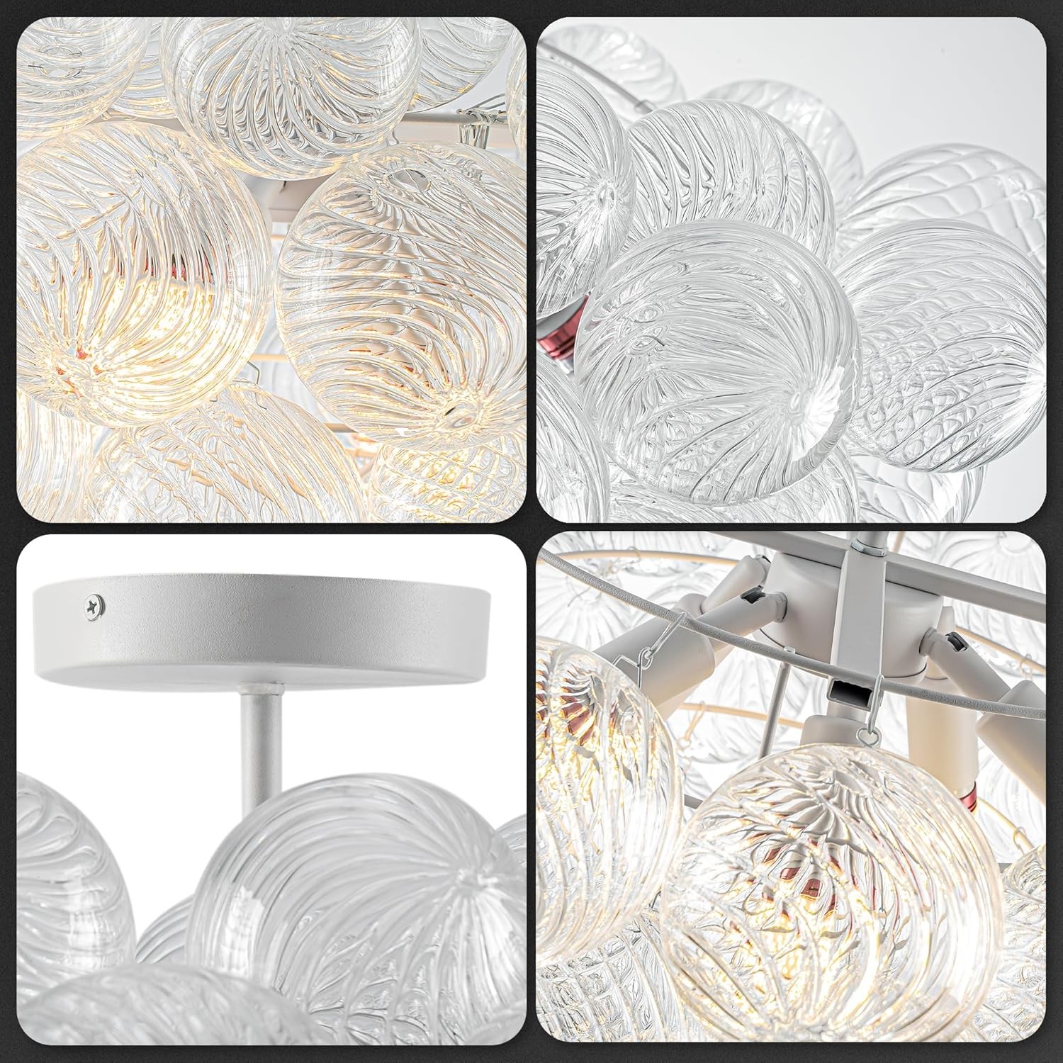 Longree Bubble Glass Ball Chandelier White Finish 24" Dia Flush #R042 gallery