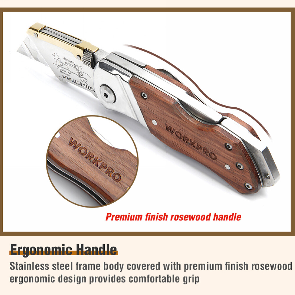 WORKPRO Folding Utility Knife w/10 Blades Heavy Duty Cutter Quick Blade Change gallery