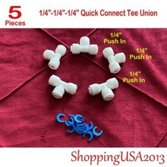5 Pcs 1/4-1/4 Tee Union Quick Connect Push In Fitting Connector Water Filter