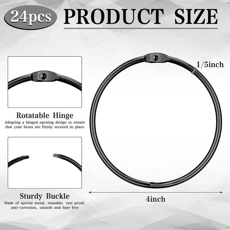 24 Pack 4 Inches Large Loose Leaf Binder Rings Curtain Hooks Rings Shower Hook f gallery