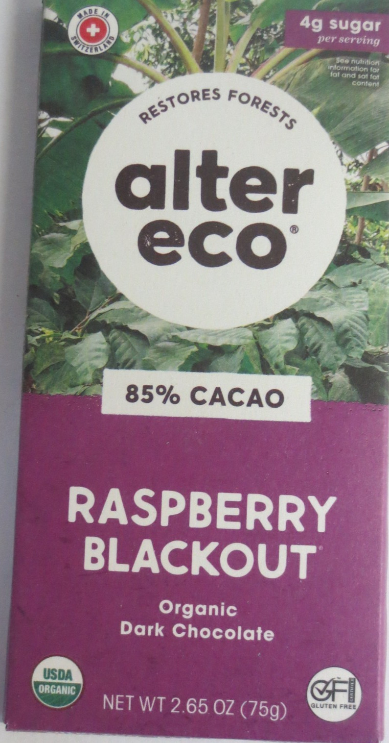 Alter Eco Dark Chocolate Bars 85% Pure Dark Cocoa, Raspberry Blackout - 12 bars gallery