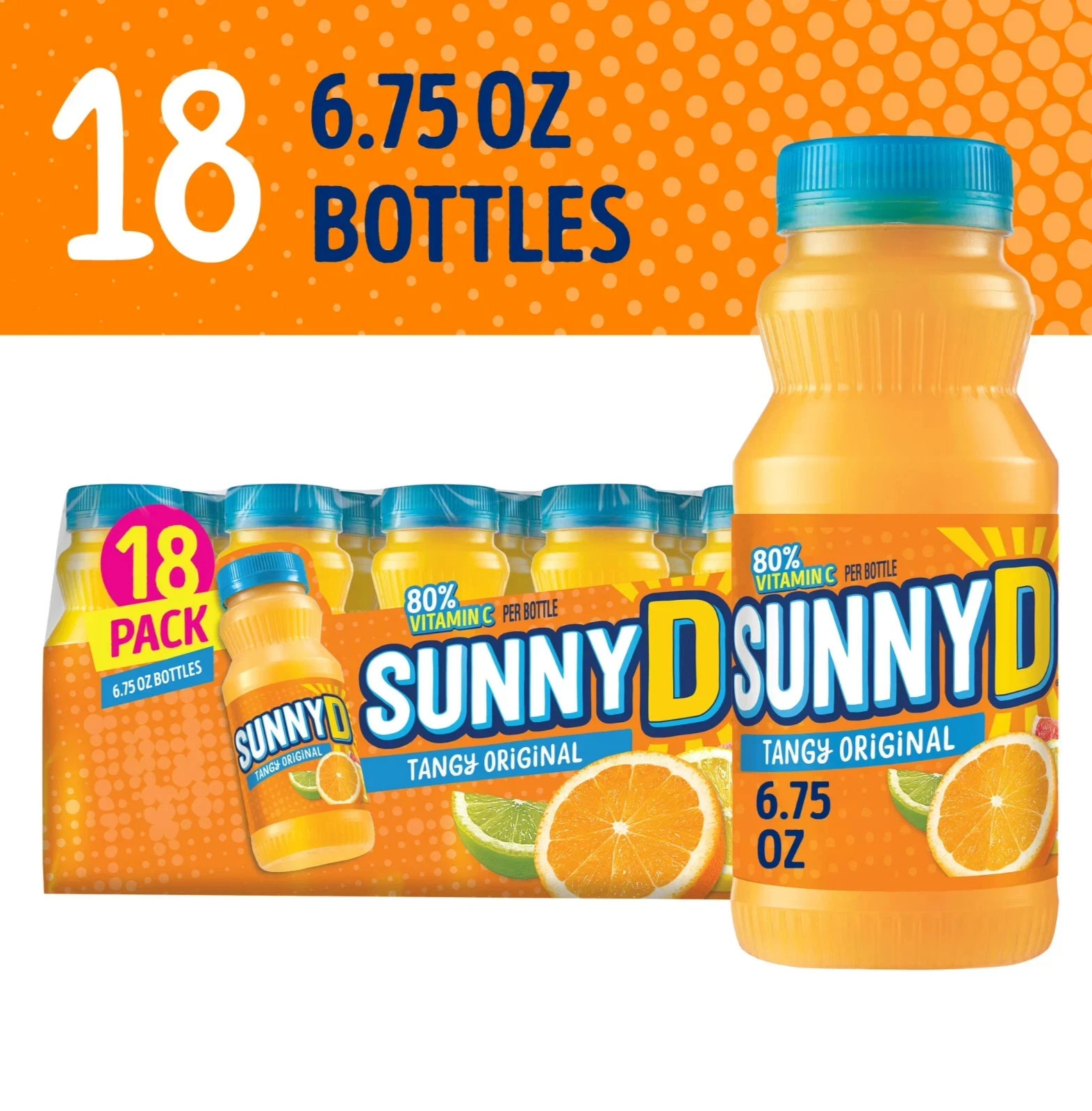 SUNNYD Tangy Original Shelf Stable Orange Juice Drink, 18 Count, 6.75 fl oz Bott gallery
