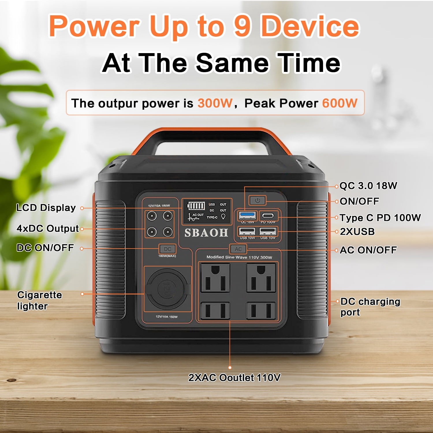 SBAOH Portable Power Station P302, 296Wh Lithium Battery Generator, 300W AC gallery