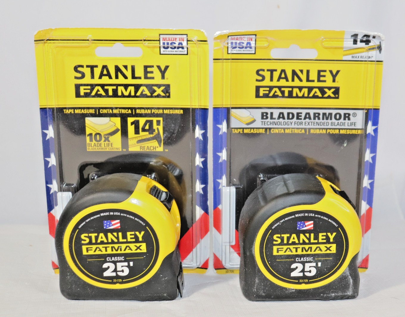 Two (2) Stanley FATMAX 25ft Tapea Measure 33-725 10X Blade Life 14ft Reach USA gallery