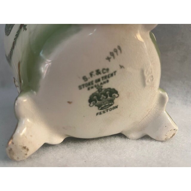 ANTIQUE Handle Crown Devon Green Biscuit Barrel SF&C Stoke On Trent FESTOON JAR gallery