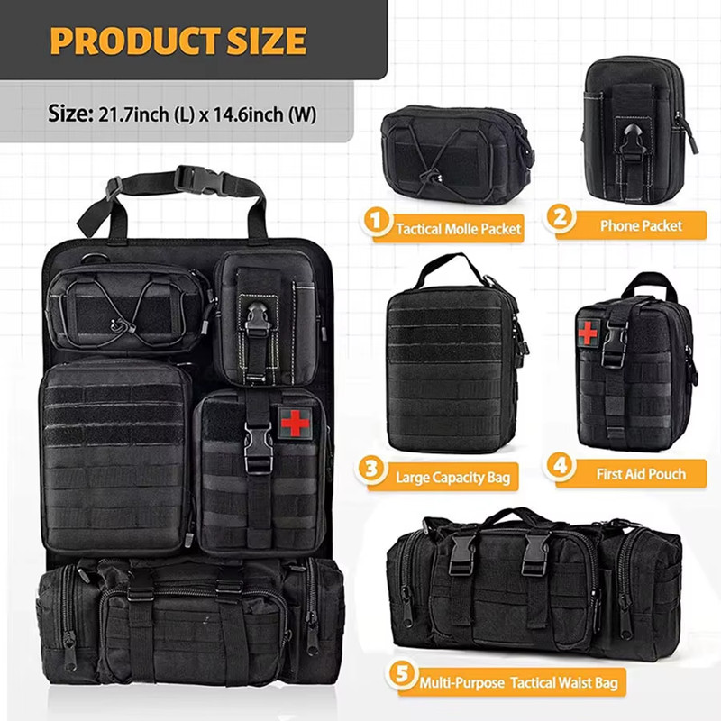 High Quality Multifunction 55*37CM 600D 6PCS in 1 Car Back Seat Tactical Hanging gallery