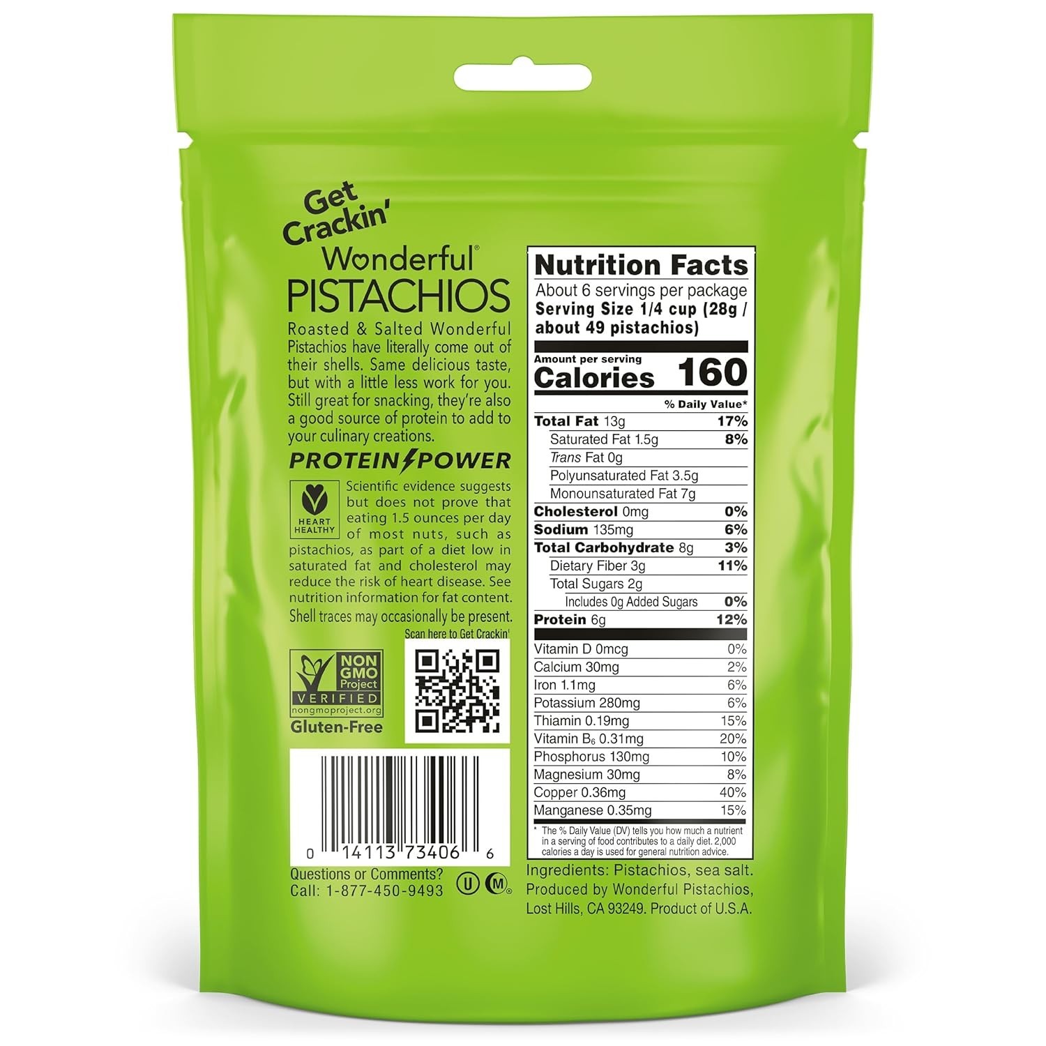Wonderful Pistachios No Shells, Roasted & Salted Nuts, 6 Ounce gallery