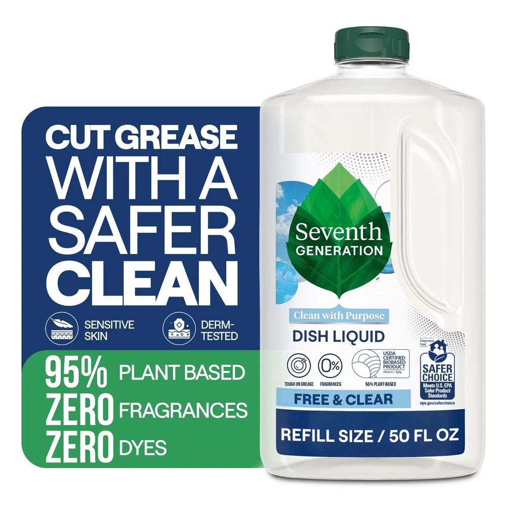 Seventh Generation Dish Soap Liquid, Fresh Free and Clear, 50 fl oz Refill