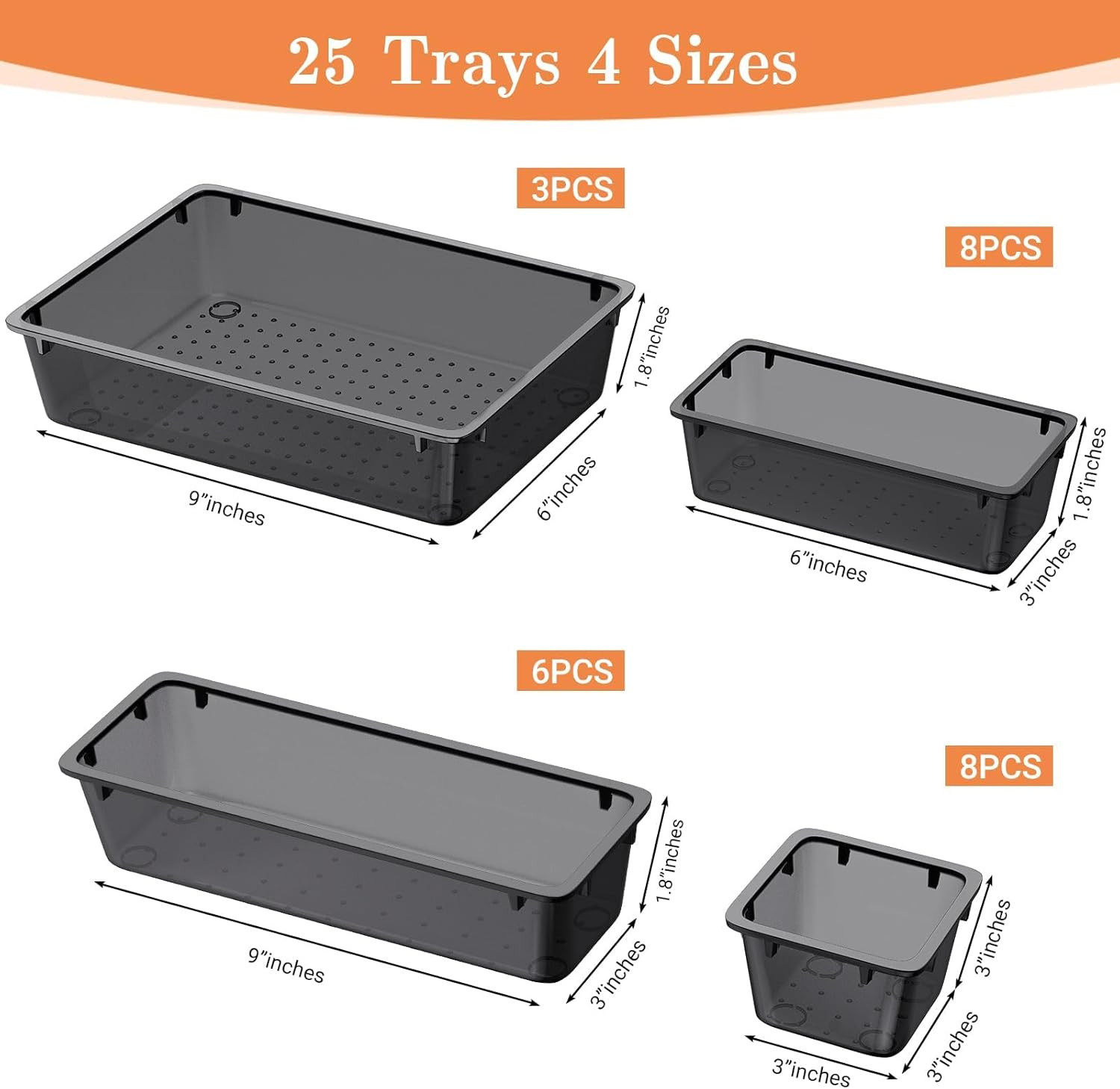 25 PCS Plastic Drawer Organizer Set, 4-Size Versatile Organizer Trays & storage gallery