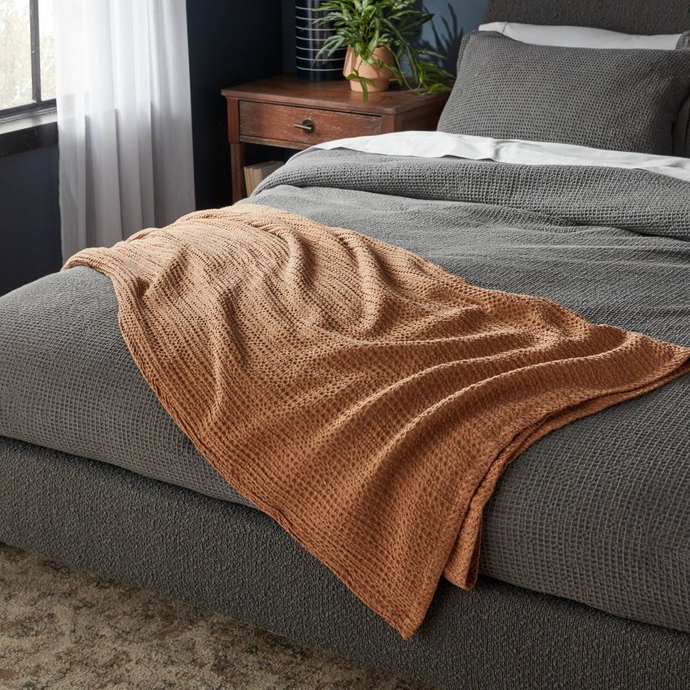 Full/Queen TENCEL Lyocell Waffle Bed Blanket Brown - Threshold gallery
