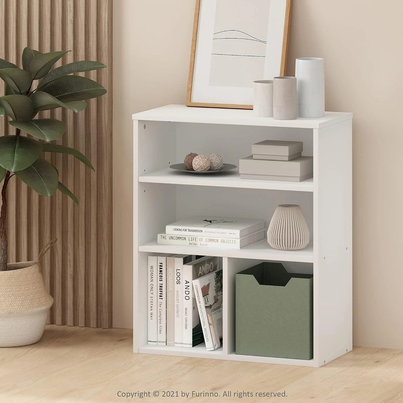 Versatile Pasir 3 Tier Display Bookcase - Modern White with Adjustable Features gallery